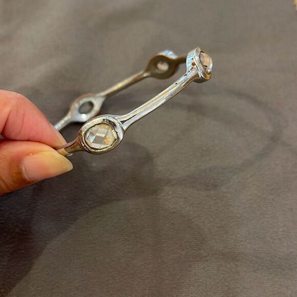 Womens Faceted AB Crystal Inliad Cuff Bangle Bracelet Silvertone - Picture 3 of 4